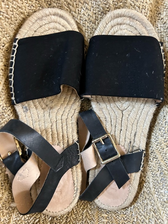 J. Crew Shoes - J. Crew Black Espadrille Sandal Slides with Gold Buckle Accent